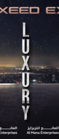 EXEED Luxury vertical facade frame over a night cityscape