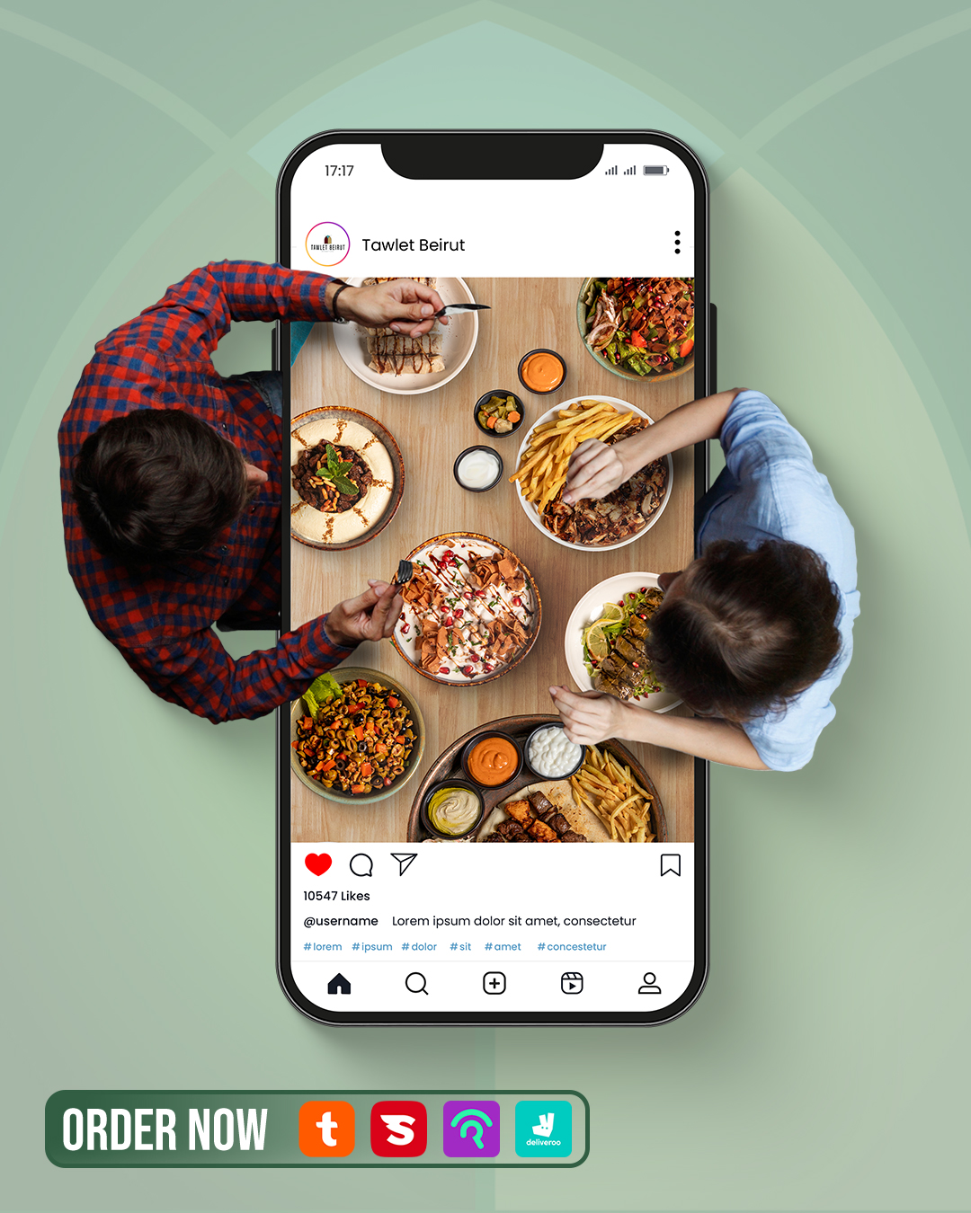 Tawlet Beirut Instagram post on a phone showing a table of dishes