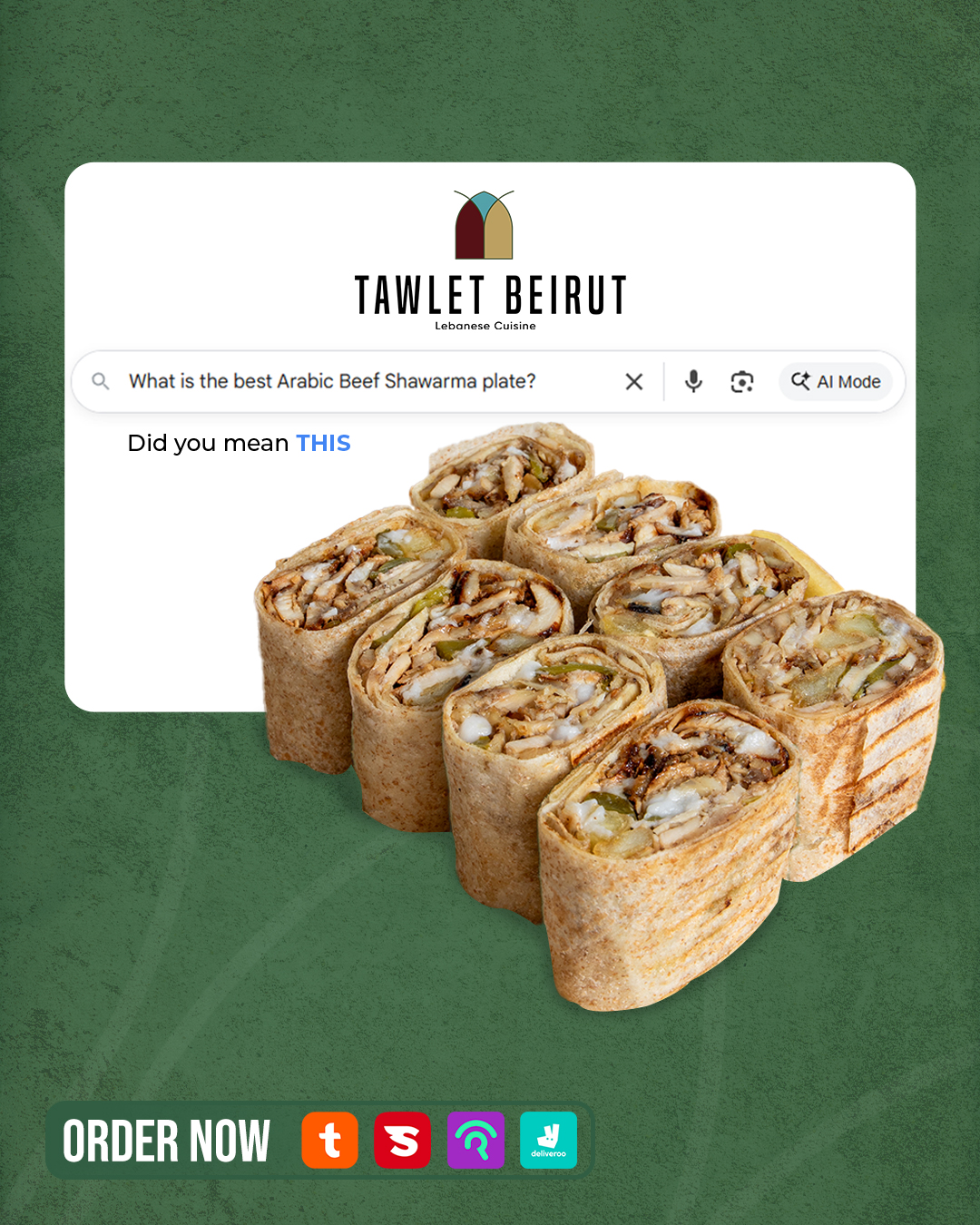 Tawlet Beirut social post: best Arabic beef shawarma plate search
